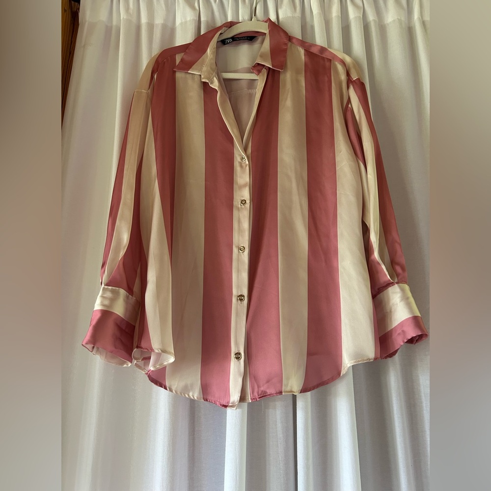 Zara Pink and Cream Striped Blouse